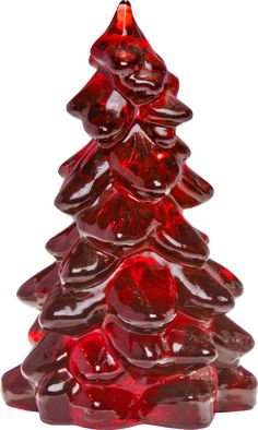 a red glass christmas tree ornament on a white background