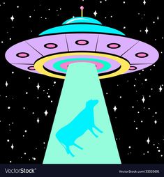 an alien dog in front of a flying saucer