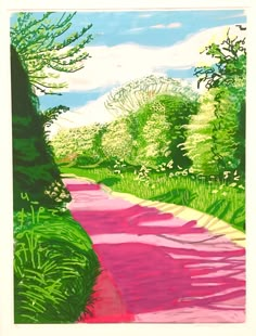 a painting of a path in the woods