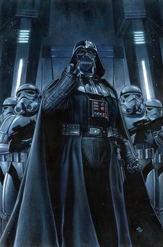 darth vader is standing in front of other star wars characters