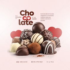 a bunch of chocolates sitting on top of each other in front of a pink background