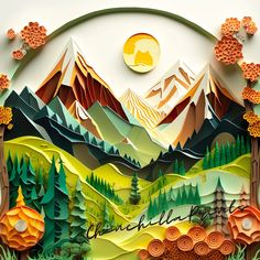 Quilling Art Printable Paper Cut Mountains Nature Landscape - Etsy Arte Quilling, Paper Art Sculpture, Paper Cutout Art, 3d Paper Art, 3d Quilling, Layered Art, Quilling Craft, Quilling Paper Craft, Paper Quilling Designs