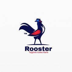 rooster logo design with blue and red colors