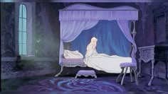 an animated image of a woman laying in bed with her feet up on the table