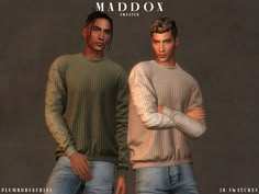 two men standing next to each other in front of a gray background with the words maddox on it