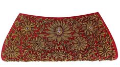 "Add instant glamour and elegance to any evening ensemble with this stunningly beautiful rich burgundy red silk evening bag clutch, intricately hand embroidered by zardozi artisans with copper metallic flowers and embellished with genuine star rubies to create an opulent, sophisticated 3D effect. Such rare artistry and craftsmanship! This is an exclusive piece, a wardrobe investment piece, a modern heirloom. More than fashion, it is an object d'art, inspired by the legacy of royalty. Zardozi mea Gold Clutch Bag With Intricate Embroidery, Gold Clutch With Intricate Embroidery, Elegant Embroidered Red Potli Bag, Elegant Red Embroidered Potli Bag, Red Embroidered Potli Bag For Party, Red Handwork Potli Bag For Party, Elegant Red Potli Bag For Festivals, Traditional Red Embroidered Evening Bag, Elegant Red Potli Bag For Wedding