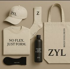 a bag, hat, and t - shirt are laid out next to each other