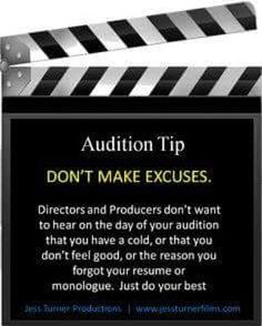 a movie clapper with the words'auction tip don't make excuses '