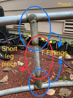 an image of a metal fence with three circles around it and the words short leg pieces