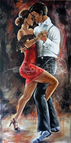 a painting of a couple dancing