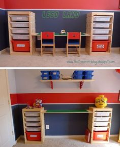 an image of two children's desks made out of pallets and crates