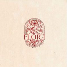 the logo for flora is shown in red and pink on a white paper background with floral designs