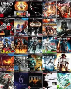 many video games are shown in this collage, including the title and titles for each game