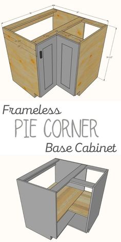 the corner cabinet is made from wood and has two drawers, one with an open door