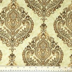 an old fashioned wallpaper with gold and brown designs on cream background, in the style of damask