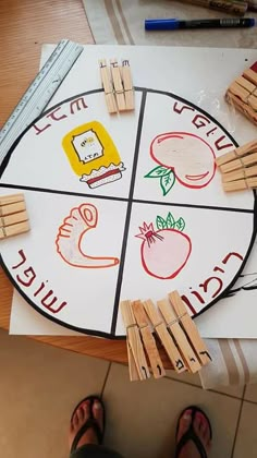 a person standing in front of a circle with clothes pegs on top of it