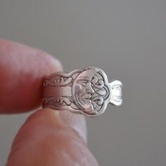 Vintage Toe Ring For Jewelry Making, Vintage Toe Ring Jewelry Gift, Vintage Sterling Silver Moon Phase Jewelry, Handmade Vintage Open Engraved Ring, Vintage Sterling Silver Moon Jewelry, Vintage Moon-shaped Sterling Silver Jewelry, Vintage Moon Shaped Sterling Silver Jewelry, Vintage Sun And Moon Design Rings As Gift, Vintage Sun And Moon Design Rings For Gift