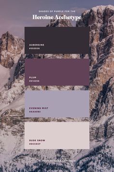 the color scheme for heroinne archetyp is shown in shades of purple and grey