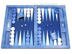 a backgamzer set with blue and white pieces