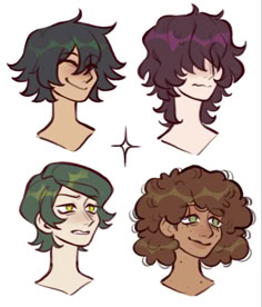 four different styles of hair with green eyes