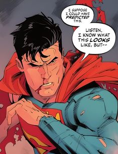 a comic book page with a man in superman costume looking at the camera and talking to someone