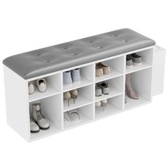 PRICES MAY VARY. Functional Shoe Cubby Bench - Comes with 10 cubbies to store 10 pairs of shoes; Left and right cubby can be adjusted in 3 heights for providing more shoe storage options for different-sized shoes. Shoe Bench with PU leather Cushion - Comfortable PU leather cushion with with cortical buckle, nice resilience..It’s very convenient for you to seat there and change shoes. Reversible Side Umbrella Stand- Beside of the shoe shelf, there is a umbrella stand where you can put your umbrel Shoe Cubby Bench, Cubbies Storage, Shoe Storage Bench Entryway, Cubby Storage Bench, Storage Entryway, Shelves For Living Room, Shoe Rack Organizer, Shoe Cubby, Storage Bench With Cushion