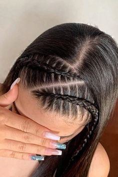 Braids On The Front Of Your Head, All Braided Hairstyles, Hair Styles Small Braids, Hairstyles Braids Half Up Half Down Straight Hair Long, Christmas Photos Hairstyles, 3 Braid Hairstyles, Cute Braided Hairstyles For Straight Hair, Half Up Half Down Braided Ponytail, Braid Styles Straight Hair