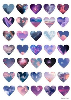 many heart shapes are arranged in different colors