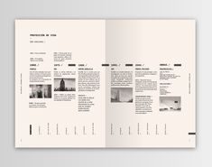 an open brochure with black and white images on the front, side and back pages