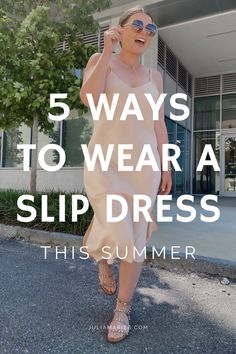 5 WAYS TO STYLE A SLIP DRESS FOR SUMMER: http://www.juliamarieb.com/2020/05/06/ro5:-slip-dress/ | @julia.marie.b Linen Slip Dress Outfit, What To Wear Over Spaghetti Strap Dress, Slip Dress With Tshirt, Slip Dress Outfit Summer, Silk Slip Dress Outfit, Satin Slip Dress Outfit, How To Style A Slip Dress, Style A Slip Dress, Cami Dress Outfit