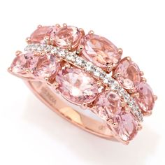 Enjoy the elegant, eye-catching look of morganite gemstones. This lovely 4.88 carat Gem Treasures ring showcases two 7x5mm oval and four 6x4mm oval morganite gemstones separated by 4.5mm round morganites. There's also a row of dazzling white zircon gemstones running along the band's front middle. Finely crafted in 18K rose gold vermeil, the pretty piece has a bright polished finish. You'll love the sparkle and shine on your finger. A true scene-stealer, it's destined to be a treasured favorite! Mens Gold Jewelry, Pink Morganite, Italian Jewelry, White Mark, Coin Jewelry, Cute Rings, Fashion Sale, Pink Diamond, Morganite