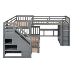 bunk bed with stairs and storage compartment for small children's room or playroom