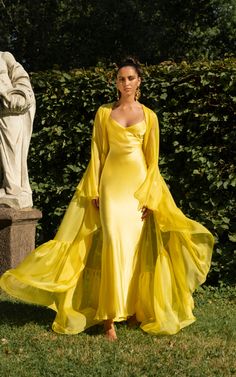 Rasario Trunkshow | Moda Operandi Silk Sheath Dress, Mode Editorials, Elegant Coats, Yellow Fashion, Gorgeous Gowns, Mode Vintage, Looks Vintage, Beautiful Gowns, Fancy Dresses