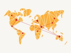 an orange world map with pins on it