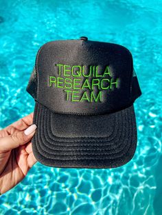 Tequila Research Team Trucker Hat Embroidered Custom Hats Bachelorette Hat Party Vacation Vibes Foam trucker hat, 5 panel with a snap back closure, Otto brand  Choose your hat color and thread colors to make it yours!  Handmade in Plano, Texas. Bachelorette Hats, High Hat, Plano Texas, Custom Trucker Hats, Hat Party, Shirt Design Inspiration, Vacation Vibes, Hat Patches, Cruise Wear