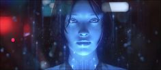 a futuristic woman with blue eyes and black hair in the dark, looking at something