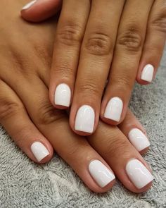 White Shirt Gel Nails, Off White Shellac Nails, White Nails Painted, White Nails On Natural Nails, White Gelish Nails, Shirt Gel Nails, Opi Let’s Be Friends, Short Square White Nails