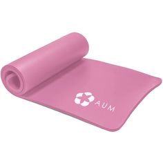 a pink yoga mat with the word mum on it and a white logo in the middle