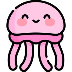 a cute pink jellyfish with eyes closed and one eye wide open, it's smiling