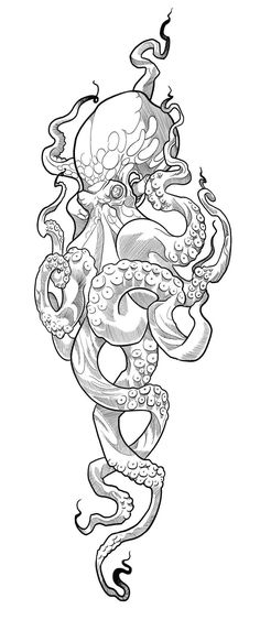 an octopus tattoo design in black and white