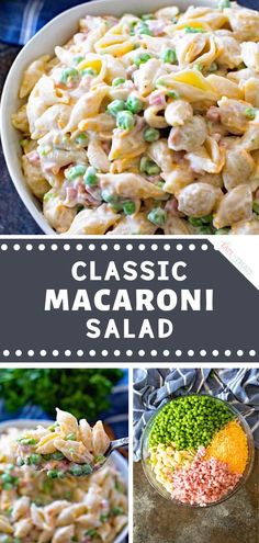 classic macaroni salad with peas and cheese