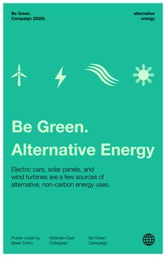 the cover of be green alternativeive energy book, with an image of wind turbines