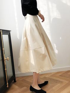 Simple A-line High Waisted Solid Color Skirts Bottoms Skirt Set Two Piece, Body Skirt, Solid Color Pants, Cardigan Sweater Coat, Cotton Style, Skirt Top, Long Skirt, A Line Skirts, Apricot