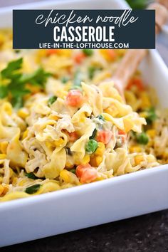 a casserole dish with noodles and vegetables in it