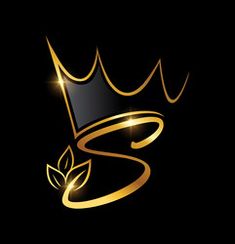 a gold crown with a leaf on it and the letter s is shown in black