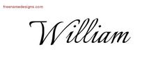 the word william written in cursive writing on a white background with black ink