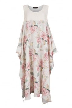 Yiannis Karitsiotis s/s18 Pink Rose Print Linen Dress Ecru Color, Printed Linen