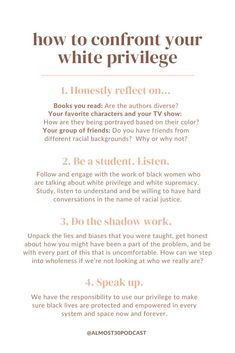 a white poster with the words how to confront your white privge on it