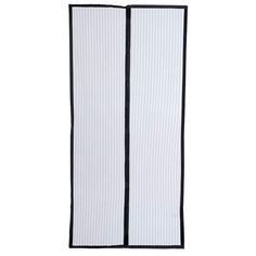 a white and black striped room divider on a white background with the door open