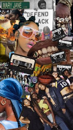 collage of black women with various pictures and words on them, including one woman's face